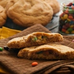 Classic Peanut Butter Cookies with delicious M&M cookie dough balls stuffed inside! #BringtheCOOKIES